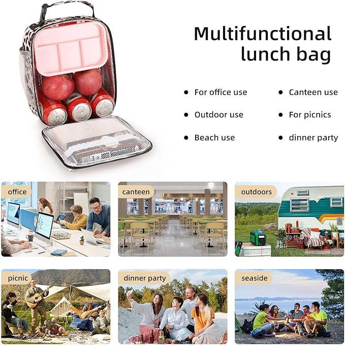 Lunch box Lunch bag for men women Insulated Lunchbox Lunch bags for Work Picnic Travel (Leopard)