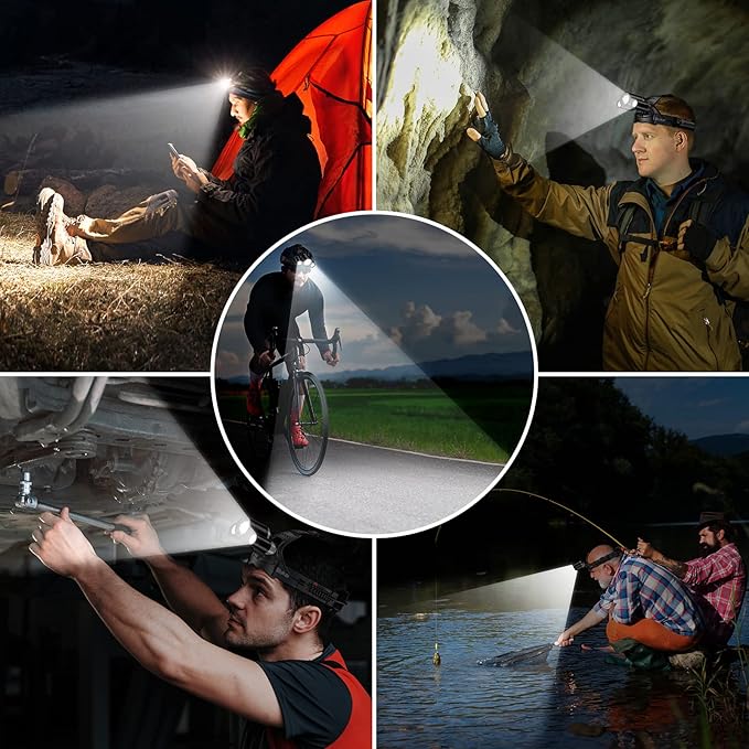 LED Headlamp, 8000L Super Bright Rechargeable Headlight Flashlight - 3 Lights 5 Modes,Zoomable,Spotlight&Floodlight Combination, IPX6 Waterproof, 20+Hrs Runtime for Running,Hiking,Camping etc.