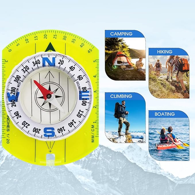 Posinly Advanced Orienteering Compass - Survival Whistle, Map Reading Field Compass for Camping, Hiking & Navigation, Great for Kids
