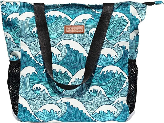 ESVAN Original Floral Water Resistant Large Tote Bag Shoulder Bag for Gym Beach Travel Daily Bags Upgraded