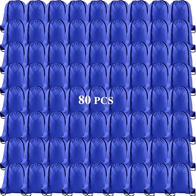 KUUQA 80Pcs Blue Drawstring Backpack Bag Sack Drawstring Bags Bulk String Bags Storage Bags for Sport Gym Traveling
