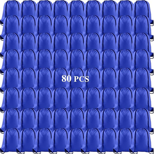 KUUQA 80Pcs Blue Drawstring Backpack Bag Sack Drawstring Bags Bulk String Bags Storage Bags for Sport Gym Traveling