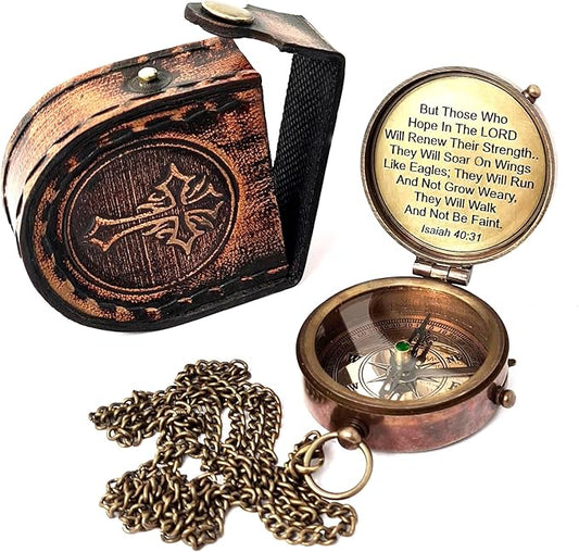 Brass Nautical - Brass Compass Engraved Gift for Son, Grandson, Daughter, Baptism, Confirmation Communion Godson Church Graduation Day