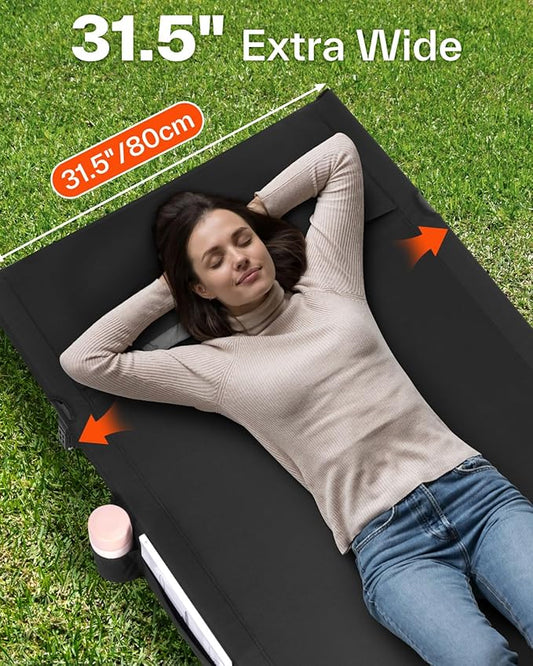 Sportneer Camping Cot: 31.5’’ Extra Wide Compact Sleeping Cots with Side Pocket - Lightweight Folding Cot for Camping Traveling Tent Day, Carry Bag Included, Easy Setup - Size 74.8''x31.5''