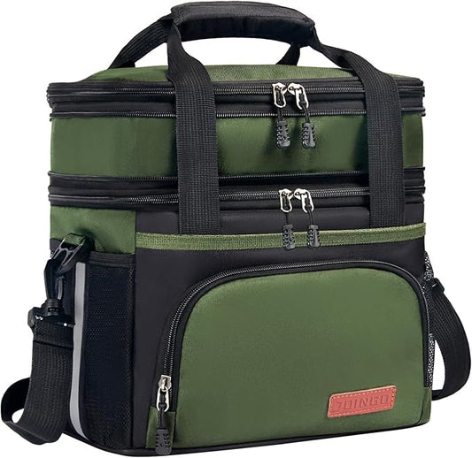 Lunch Box For Men/Women,Large Double-layer Insulated Expandable Reusable Leakproof Cooler Bags For Adults,Lunch Bag With Adjustable Shoulder Strap For Office Travel Picnic(Green)