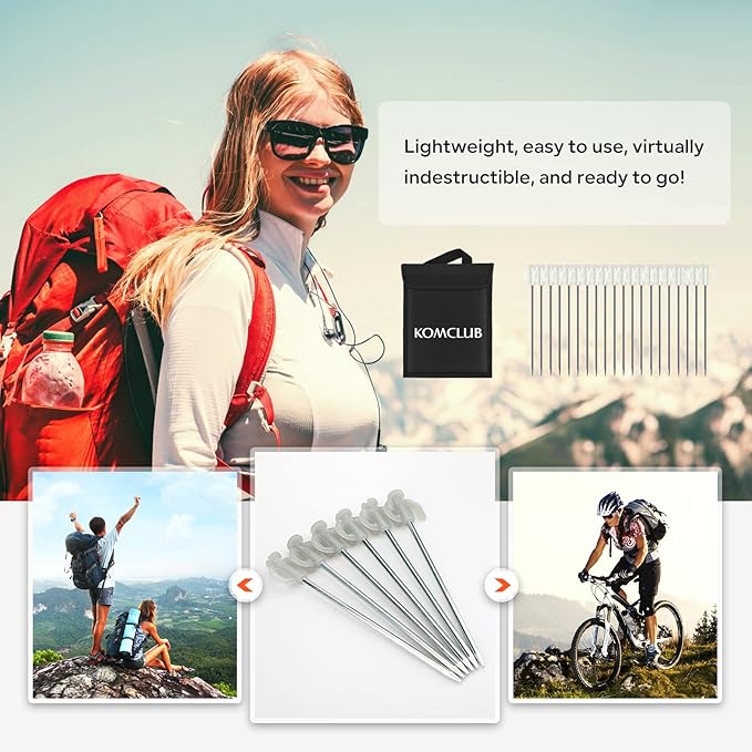 KOMCLUB 20PCS Tent Stakes Heavy Duty Tent Pegs Metal Tent Pegs Canopy Stakes Ground Stakes Spike Steaks for Outdoor Camping Tents Garden Canopies Grassland with Storage Bag