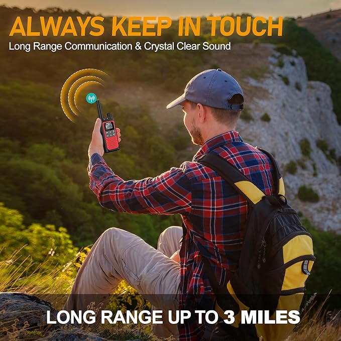 Walkie Talkies Long Range for Adults - Rechargeable Walkie Talkies 2 Way Radios 22 FRS Channels with 1800mAh Li-ion Battery, NOAA Weather Radio, VOX, LED Flashlight for Camping Hiking Cruises (3 Pack)