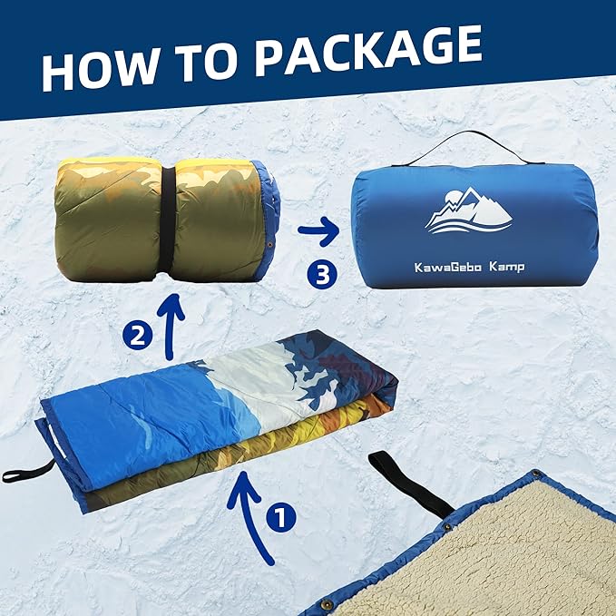 Outdoor Camping Blanket - Puffy Ultralight Packable Blankets for Sleeping, Camp, Travel, Hiking, Stadium, Sherpa Fleece Warm Puffer Portable Camping Quilt, DWR,Machine Washable，56"x 78"