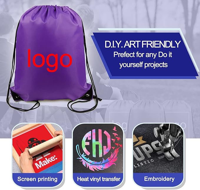 BeeGreen Drawstring Backpack Bags 20,30,50 Packs Reflective String Bags for Gym Sport Trip Cinch Sack DIY for Women Men