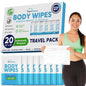 Body Wipes for Adults Bathing No Rinse - 20 Count Travel Shower Wipes - 9" x 12" Individually Wrapped Thick Cleansing Waterless Wash Scrubs - Disposable Washcloths for Camping & Elderly Incontinence
