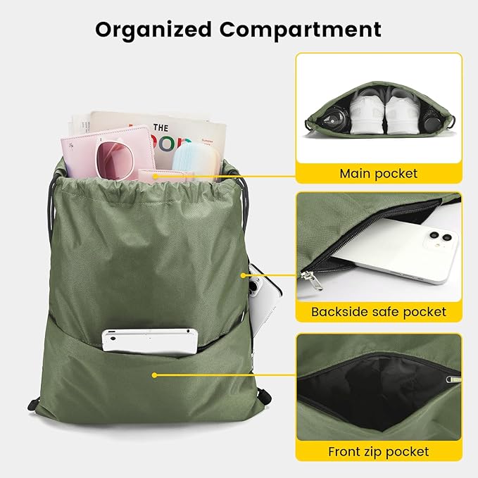 Vorspack Drawstring Backpack Water Resistant String Bag Sports Sackpack Gym Sack with Side Pocket for Men Women