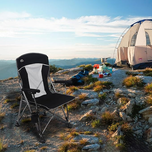 Camping Chair with Padded Hard Armrest,Cup Holder,Heavy Duty for Adults,Mesh Backrest,Portable Lawn Lightweight Outdoor Camp Chair,Support up to 400lbs