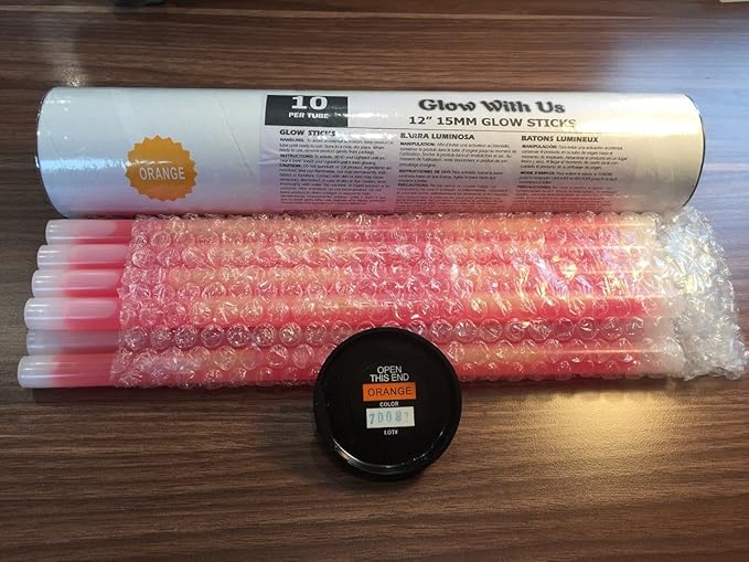Glow Sticks Bulk Wholesale, 250 12” Orange Industrial Grade Jumbo Light Sticks, Bright Color, Glow 14 Hrs, Safety Glow Stick w/ 3-year Shelf Life, Ideal for Camping & Emergency, GlowWithUs Brand