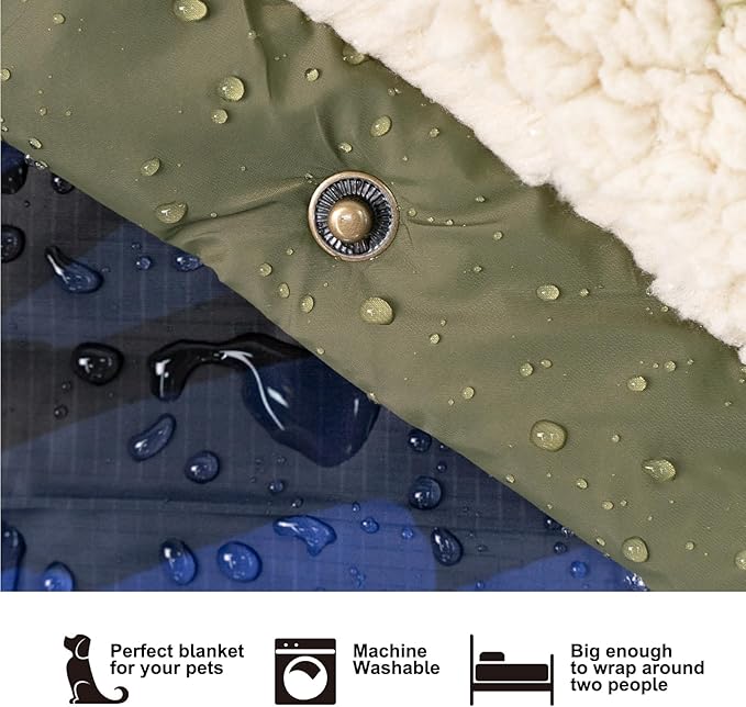Outdoor Camping Blanket with Sherpa Lining, Extra Warm Thick Camp Blankets & Puffy Ultralight Soft Poncho DWR Camping Quilt for Cold Weather, Adventure,Sleeping,Backpacking 78"x 56"