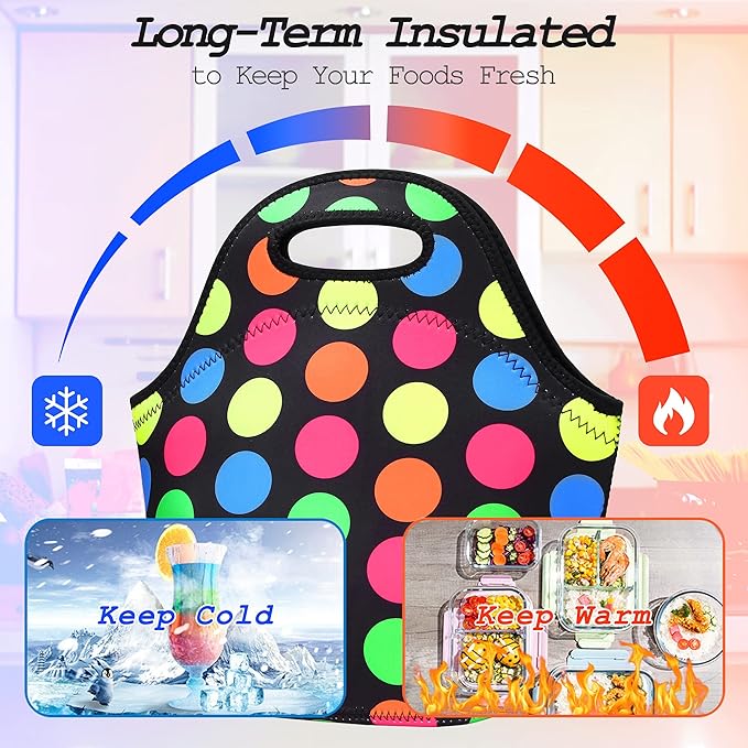 Neoprene Lunch Bags Thermal Insulated Lunch Tote Bag Reusable Washable Neoprene Picnic Bag for Women Men
