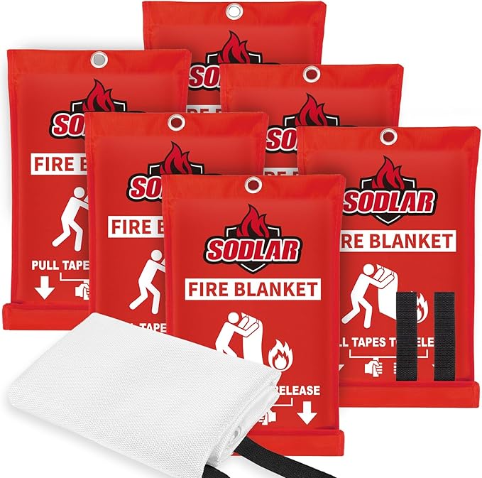 Fire Blanket Emergency for Home Kitchen - 40"x40" Fireproof Safety Protection Fiberglass Flame Retardant Blankets Survival Essential Kit for House Car Camping Outdoor Fireplace Grill BBQ - 6 Pack