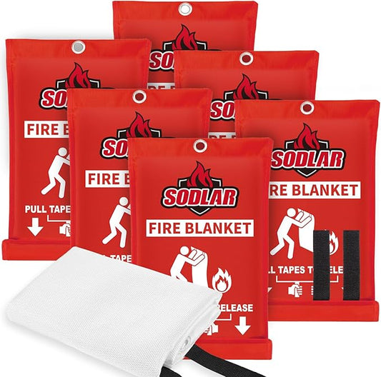 Fire Blanket Emergency for Home Kitchen - 40"x40" Fireproof Safety Protection Fiberglass Flame Retardant Blankets Survival Essential Kit for House Car Camping Outdoor Fireplace Grill BBQ - 6 Pack