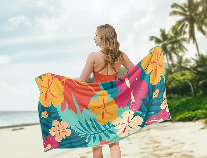 Microfiber Beach Towels - Soft & Lightweight - Absorbent, Quick Dry, Sand Free - Perfect for Beach, Pool, Travel, Camping, Picnic, Yoga - Matching Travel Bag - XL - Hawaiian Blossoms