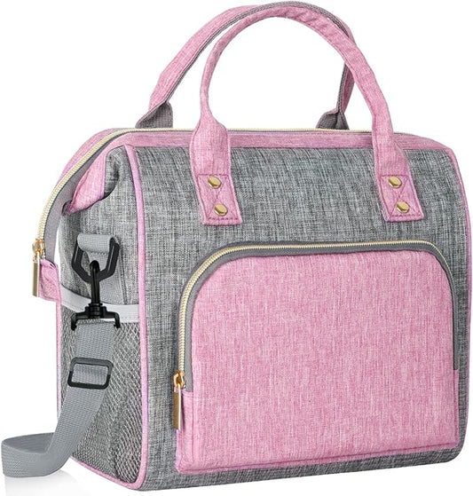 IDEATECH Insulated Lunch Bag, Reusable Lunch Bags for Women, Pink Cute Lunch Cooler Bag, Leak Proof Tote Bag with Adjustable Shoulder Strap for Women Work, Office, Picnic, Beach(Pink)