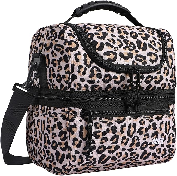 MIER Adult Lunch Box Insulated Lunch Bag Large Cooler Tote Bag for Women, Double Deck Cooler, Leopard (Large)