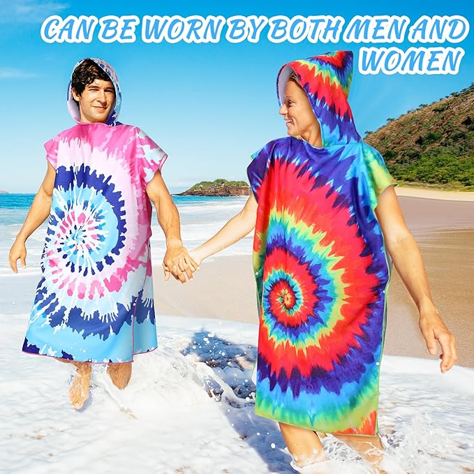 Jeyiour 2 Pcs Surf Poncho Changing Robe with Hood Microfiber Towel Quick Dry Beach Towel Wetsuit Changing Towel for Adult Men Women for Travel Yoga Gym Swim Pool Vacation Gift