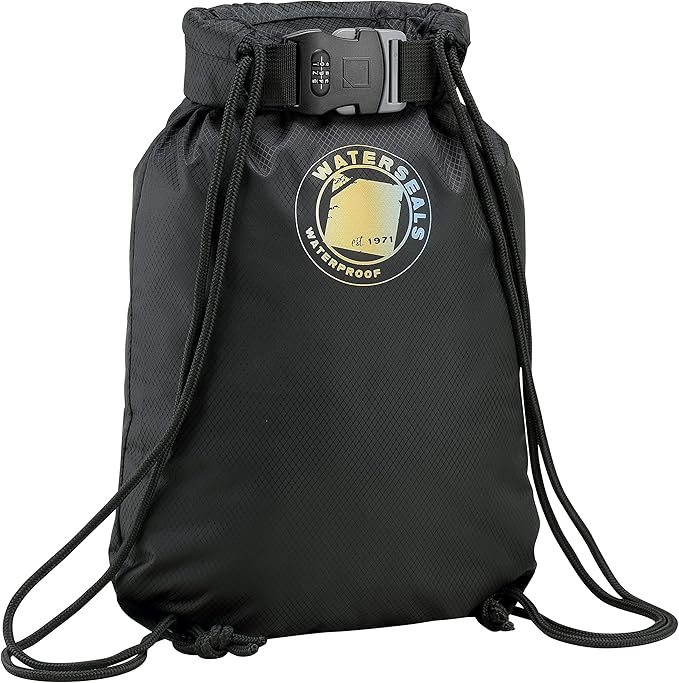 WaterSeals Lewis N. Clark Cinch Locking Backpack | Waterproof Drawstring Bag | Anti-Theft Combination Lock | For Men & Women | Black