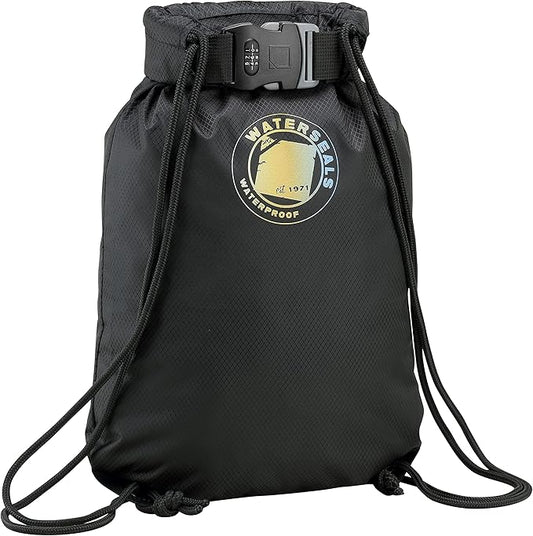 WaterSeals Lewis N. Clark Cinch Locking Backpack | Waterproof Drawstring Bag | Anti-Theft Combination Lock | For Men & Women | Black