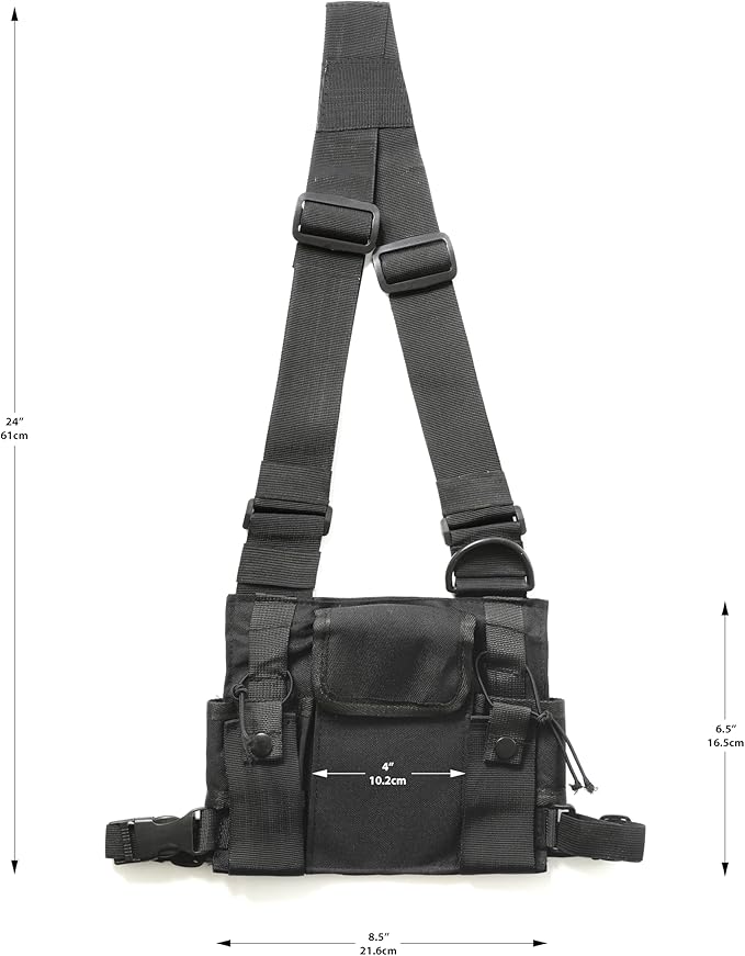 Radio Chest Harness - Over Shoulder Tactical Front Pack Rig Holster Vest w/Strap Belt Bag Pouch Case for Walkie Talkie/ 2-Way Radios, Men Women Accessories Gear Holder Utility Rescue Search