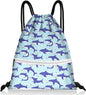 Slohif Drawstring Backpack Beach Swim Bag for Kids Little Sharks Draw String Dance Travel Cinch Ballet Gym Bags for Girls Boys Waterproof Backpack for Swimming Summer Camp Pool Sports Nylon Large