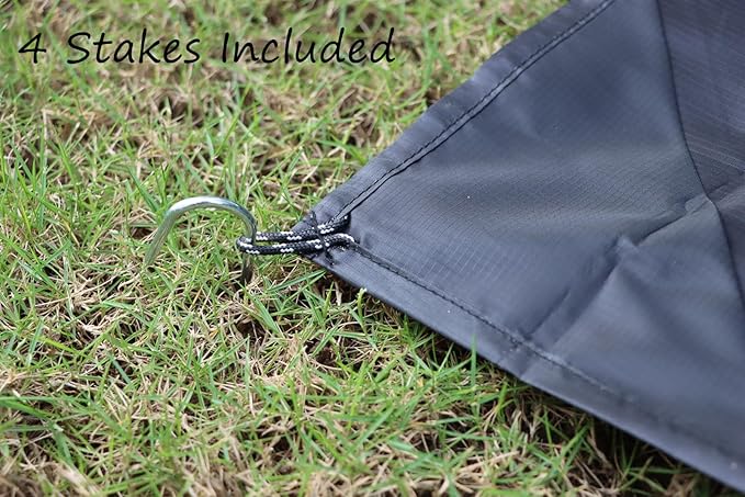 Outdoor Pocket Blanket, Packable Compact Lightweight Blanket Tarp, Small Beach Blanket Sandproof Waterproof, Fast Dry Ground Cover for Picnic Concert Festival Camping, Stakes Included (Black)