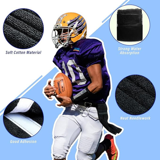 Shimeyao 2 Pcs Football Towel Cotton Sports Football Field Towel Pitching Towel with Closure Football Sweat Towel for Football Gym Men Women Accessories (Black)