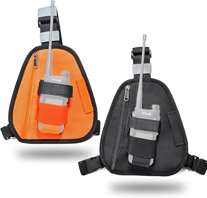 Universal Radio Chest Pack, Walkie-Talkie Nylon Holder, Holster Case Pouch Front Pack Accessories for Baofeng UV5R Kenwood Yaesu Motorola Cobra Retevis Two Way Radio (Orange/Black, Large)