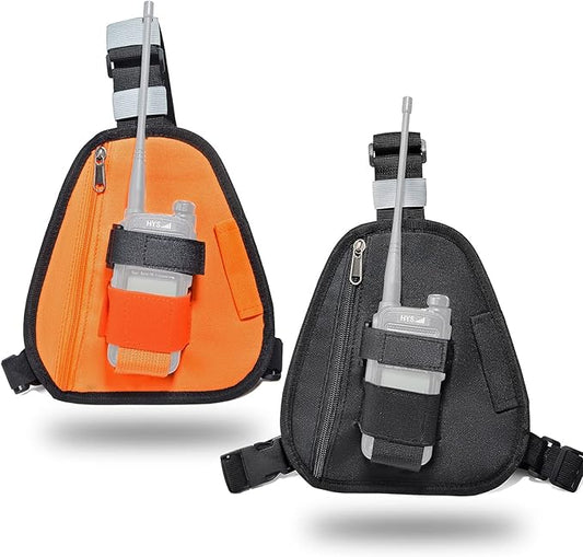 Universal Radio Chest Pack, Walkie-Talkie Nylon Holder, Holster Case Pouch Front Pack Accessories for Baofeng UV5R Kenwood Yaesu Motorola Cobra Retevis Two Way Radio (Orange/Black, Large)