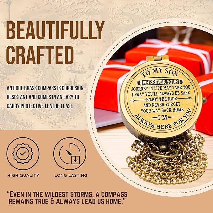 Brass Compass, Birthday Christmas Graduation Day Gift for Teenage Boys Girls Men Women
