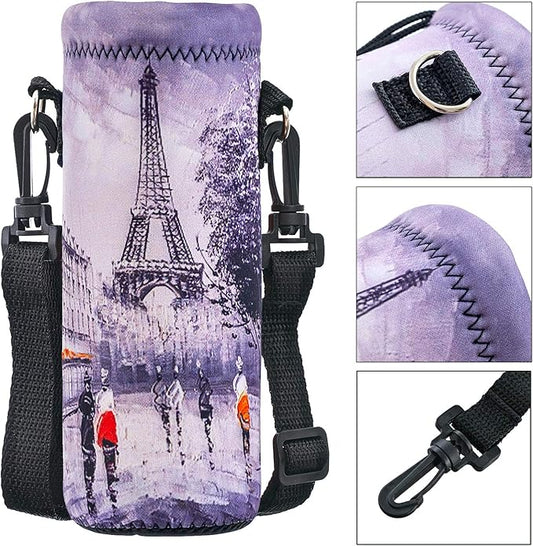 Water Bottle Sling Case Bag Carrier Holder - 500ML 750ML 1000ML Neoprene Water Bottle Sleeve Cooler Cover Pouch with Adjustable Shoulder Strap for Men Women Travel Camping Walking Hiking Running