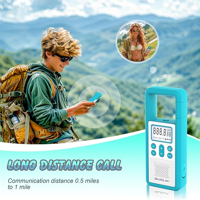 Walkie Talkie,with FM/NOAA, Weather Alert, LED Flashlight-USB Charging,Flashlight for Field, Survival Biking Hiking Camping（Blue Rose）