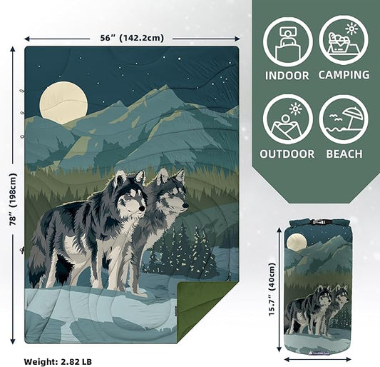 Outdoor Puffy Camping Blanket, Lightweight Windproof Warm Stadium Blanket, Packable Travel Camping Quilt for Cold Weather, Hiking, Backpacking, Sleeping, Hammock, Adventure 78"x 56"