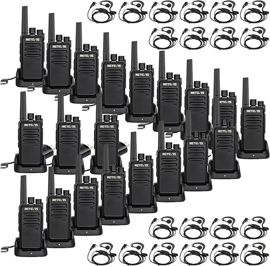Retevis RT68 Walkie Talkies with Earpiece,2 Way Radios Long Range,Heavy Duty Walkie Talkies for Adults,Rechargeable with USB Charger Base, for Restaurant School Manufacturing Healthcare(20 Pack)