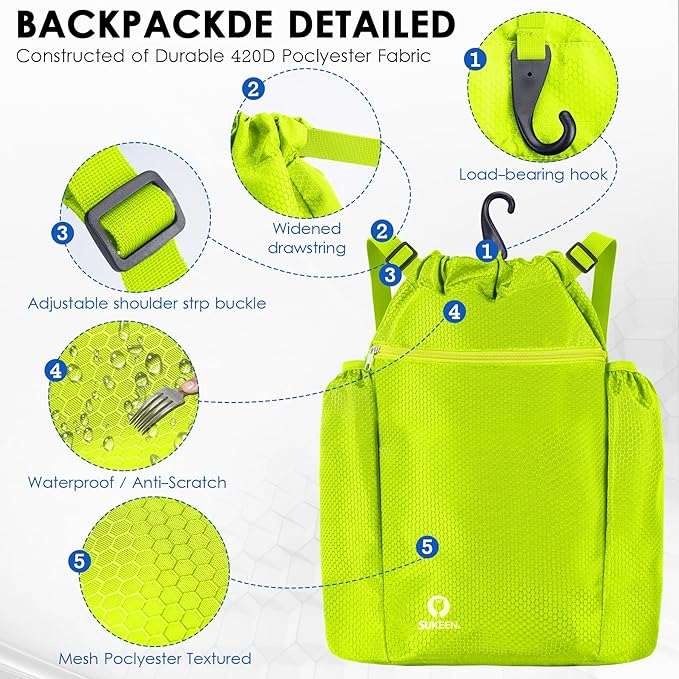 Sukeen Drawstring Backpack Swim Bag Lightweight String Backpack for Beach Pickleball Swimming Pool Gym Workout Gear Sport