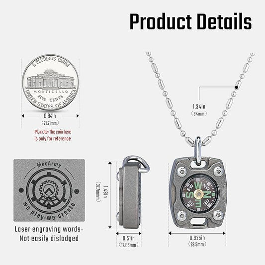 MecArmy CMP/CMP2 Mini Compass- Meaningful Graduation Birthday Gifts for Men Women, EDC Titanium/Brass/Copper Pocket Compass for Hiking SurvivaI, IPX5 Waterproof, Glow in The Dark, Necklace Pendant