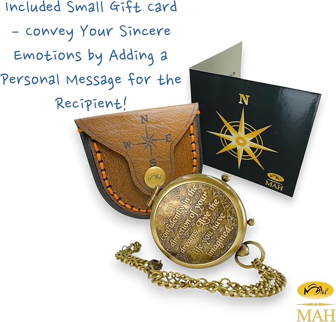 True North Compass – Go Confidently in The Direction of Your Dreams – Embossed Brass Compass – Graduation, Confirmation, Birthday, Motivational Gift for Him, Her, Students, Boys, Girls, High School