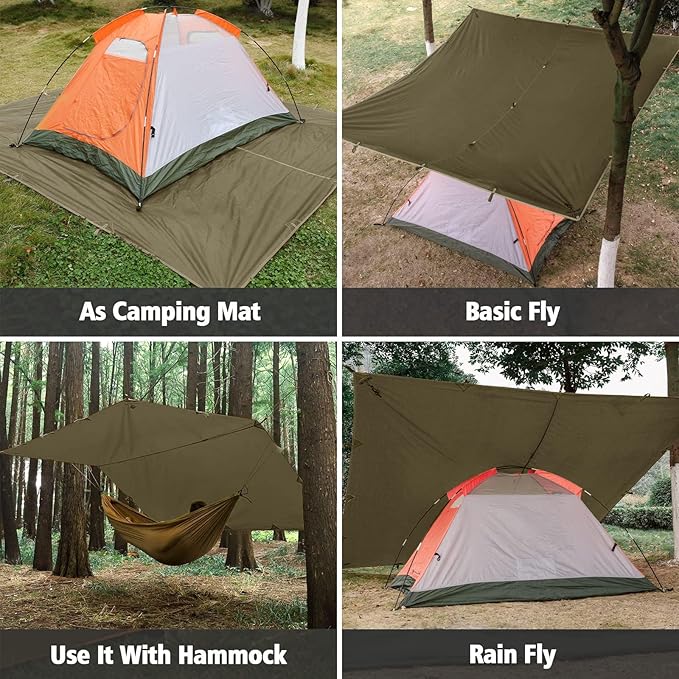 FREE SOLDIER Olive-Green 10x10.5ft Waterproof UV Protection Camping Tarp Shelter with Tent, Stakes, Ropes