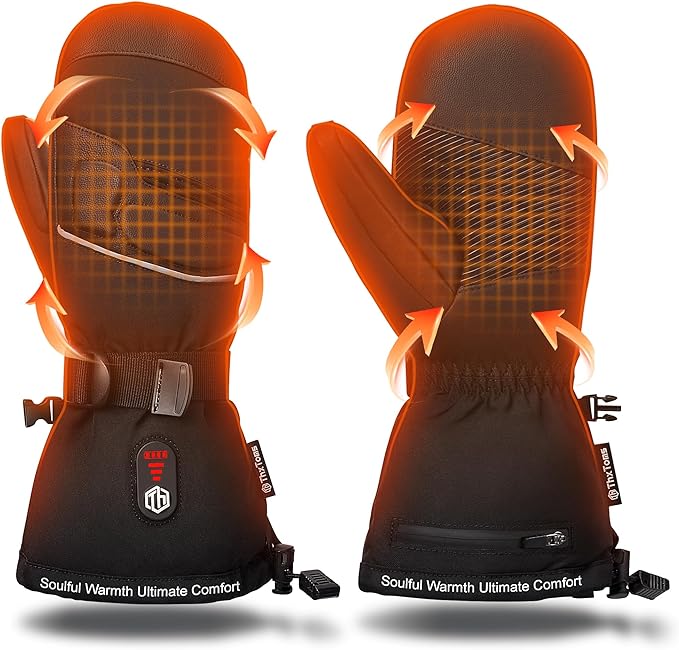 ThxToms Heated Mittens Gloves for Men Women, Rechargeable Heated Gloves with Touchscreen, 7.4V 3200mah Waterproof Winter Ski Gloves for Skiing Snowboarding Fishing,Camping, Hiking,L