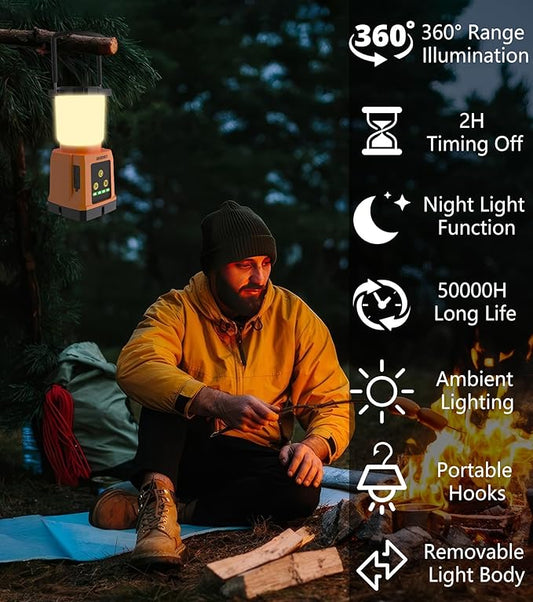LED Camping Lantern Rechargeable, Camping Essentials 5000mAh Power Bank, Waterproof Camping Tent Light, Lanterns for Power Outages Hurricane Emergency Hiking Outdoor, RGB Mode Light