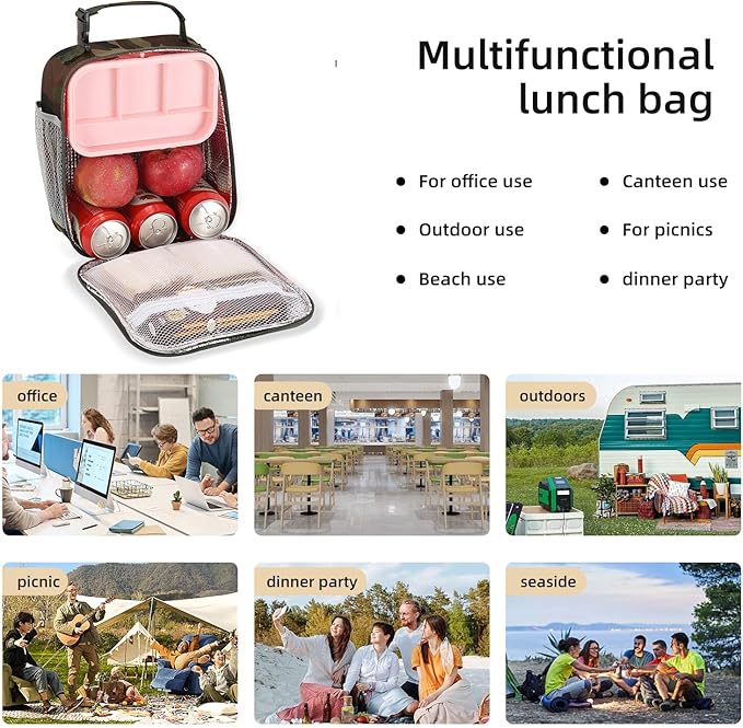 Lunch box Lunch bag for men women Insulated Lunchbox Lunch bags for Work Picnic Travel (Green camo)