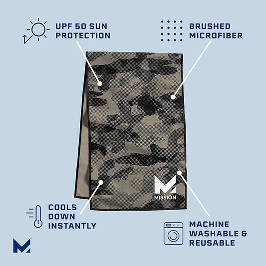 MISSION Original Cooling Towel, Etched Camo Crockery - Soft, Durable Microfiber - Cools Up to 2 Hours - UPF 50 Sun Protection - Machine Washable