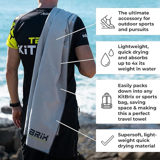 KitBrix Microfiber Quick Dry Swim Towel for Sports, Travel - Lightweight, Absorbent & Fast Drying Beach Towel for Outdoor Sport, Soccer, Football, Rugby, Cricket, Triathlon, Swimming, Camping
