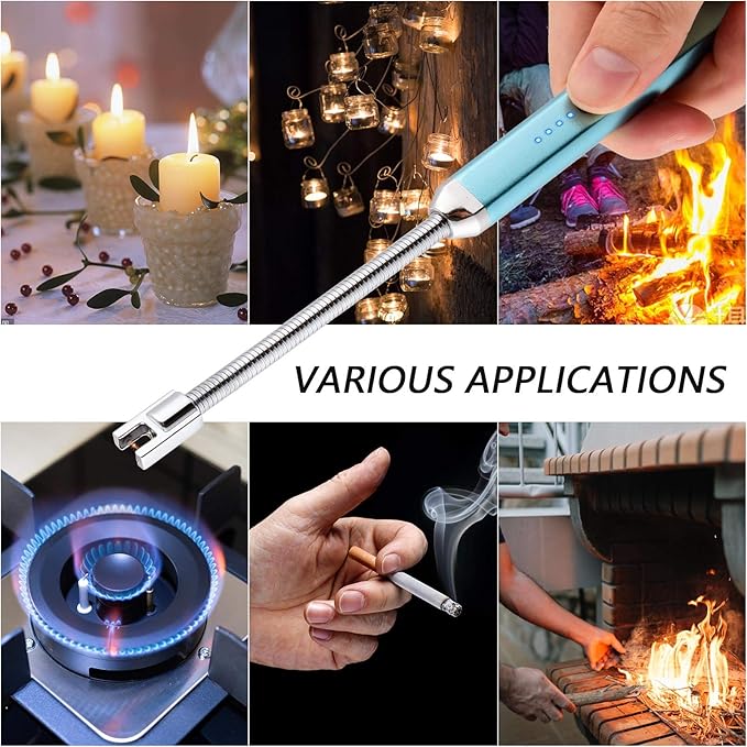 MEIRUBY Lighter Electric Candle Lighter Birthday Women's Day Gifts for Women Mom Wife Men, Long Electronic Rechargeable USB Lighter Arc Windproof Flameless Lighters for Candle Camping BBQ (Blue)
