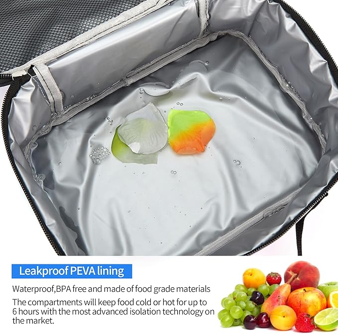 rickyh style Lunch Box with Padded Liner, Spacious Insulated Lunch Bag Durable Thermal Lunch Cooler Pack with Strap for Men Women Boys Girls Adults School Sports Beach Picnic Work Camp,2 Pocket