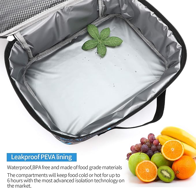 rickyh style Lunch Box with Padded Liner, Spacious Insulated Lunch Bag Durable Thermal Lunch Cooler Pack with Strap for Men Women Boys Girls Adults School Sports Beach Picnic Work Camp,2 Pocket